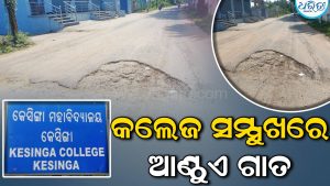 କେସିଙ୍ଗା କଲେଜ ସମ୍ମୁଖରେ ଆଣ୍ଠୁଏ ଗାତ, ପିଡବ୍ଲ୍ୟୁଡି ବିଭାଗ ନିରବ: ଦୁର୍ଘଟଣା ଆଶଙ୍କା