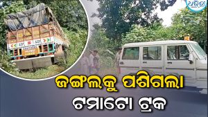 ବଲାଙ୍ଗୀର-ଦେଓଗାଁ ରାସ୍ତାରେ ଦୁର୍ଘଟଣା, ଜଙ୍ଗଲକୁ ପଶିଗଲା ଟମାଟୋ ବୋଝେଇ ଟ୍ରକ୍
